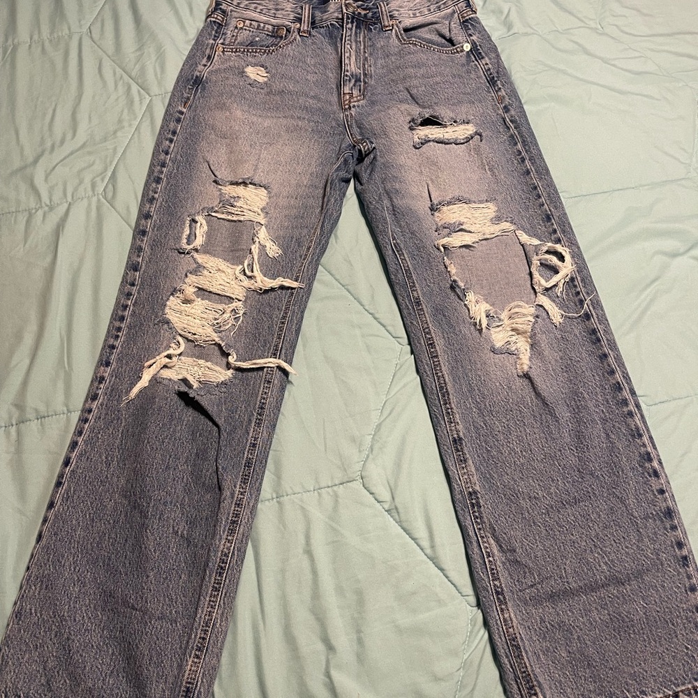 Aeropostale Washed Blue Distressed Straight-Leg Jeans